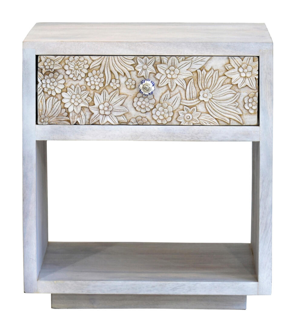 Lisa Carving Side/Bedside Table - White - Image 3